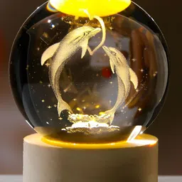Awestuffs Yellow Printed Acrylic Spherical Table Lamp with Adjustable Cord and Bulb-58