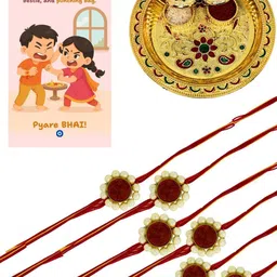 Anouk Set Of 6 Rakhi & Greeting Card With Pooja Thali image 5