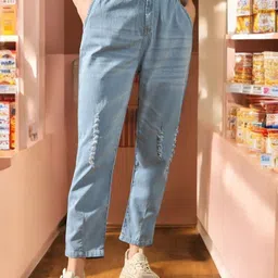 DOLCE CRUDO Women High-Rise Highly Distressed Light Fade Stretchable Jeans-image-59