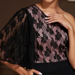 Athena Black Basic Jumpsuit with Lace Inserts image 3