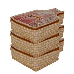 Kuber Industries Set Of 3 Gold-Toned Checked Blouse Organisers-16