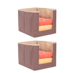 prettykrafts Set Of 2 Beige & Brown Solid Shirt Stacker Wardrobe Organizers-6