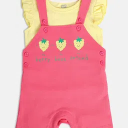 MINI KLUB Infants Girls Printed Pure Cotton Dungaree With Top-11