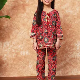 Readiprint Fashions Girls Floral Printed Empire Pure Cotton A-Line Kurti with Trousers-image-18