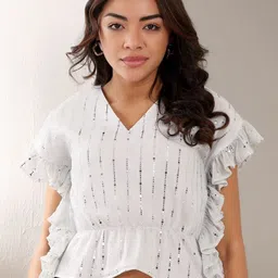 Frolic Rolic Women Self Design Ruffles Kaftan Top-image-92