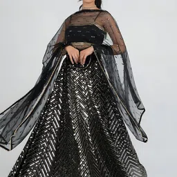ODETTE Geometric Embroidered Semi-Stitched Lehenga & Unstitched Blouse With Dupatta-picture-5