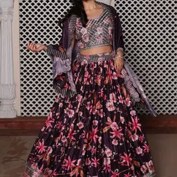 Warthy Ent Embroidered Sequinned Semi-Stitched Lehenga & Unstitched Blouse With Dupatta-image-76