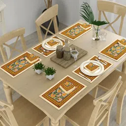 The Craft Monk 12Pcs Yellow & Green Floral Printed Cotton Table Placemats & Napkins-15