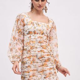 JUNE & HARRY Floral Print Puff Sleeve Georgette A-Line Dress-image-45