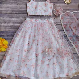 LABEL KANUPRIYA Girls Printed Beads and Stones Ready to Wear Lehenga & Blouse With Dupatta-image-27