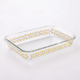 Kuber Industries Transparent Printed Rectangle  Glass Baking Tray-43