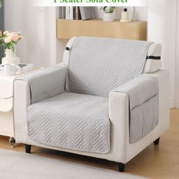 HOKIPO Grey Self Design Sofa Cover With Arms-15