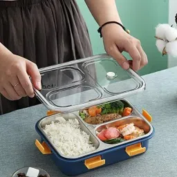 3 Compartment Stainless Steel Lunch Boxes, Tiffin Box (750 ml, Thermoware) 3 Containers Lunch Box-image-43