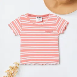 max Girls Striped Round Neck Regular Cotton Top-image-38
