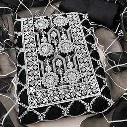 LeeliPeeri Designer Floral Thread Work Embroidered Organza Unstitched Dress Material-image-13
