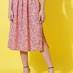 FebQ Floral Printed A-Line Midi Skirt-image-43