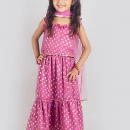 Tangerine Closet Girls Embroidered Regular Top with Sharara & With Dupatta-image-24