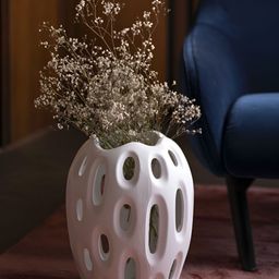 curiocasa Crater White Self Designed Ceramic Flower Vase-image-62