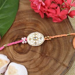 Asthetika Meena Kundan Stone Rakhi With Roli Chawal-43