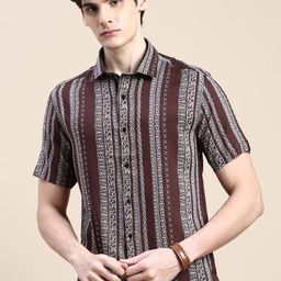 TIGER SNAKE Abstract Printed Spread Collar Short Sleeves Comfort Shirt-image-57