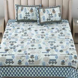 BED-SHEET.COM Blue Ethnic Motifs Printed180 TC Pure Cotton King Bedsheet Set 2.7m X 2.2 m-23