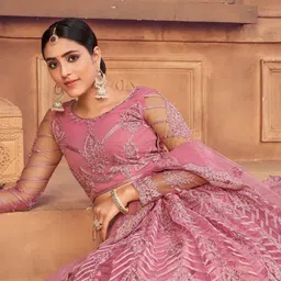 KALINI Embroidered Thread Work Semi-Stitched Lehenga & Unstitched Blouse With Dupatta image 5