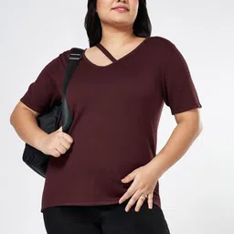 Honey Curvytude by Pantaloons Women V-Neck Plus Size Regular Top-14