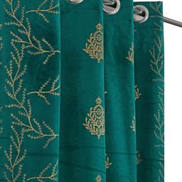 Aura Teal & Gold-Toned 3 Pieces Ethnic Motifs Printed Velvet Long Door Curtains-picture-22