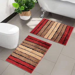 Aura Brown & Red 2 Pieces Microfiber Anti Skid Rectangle Doormats-image-64
