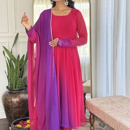 GoSriKi Women Ombre Colourblocked Kurta with Trousers & Dupatta-picture-26