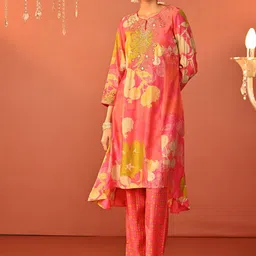 Lakshita Floral Printed Chanderi Cotton Kurta With Trousers-25