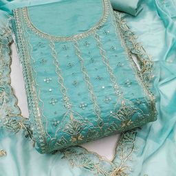 KALINI Embroidered Satin Unstitched Dress Material-image-12