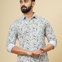 Greenfibre Men Spread Collar Floral Printed Cotton Slim Fit Casual Shirt-picture-7