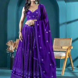 TIKODI Embroidered Sequinned Semi-Stitched Lehenga & Unstitched Blouse With Dupatta-11