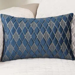 TANLOOMS Blue And Gold Velvet Rectangle Cushion Cover-19