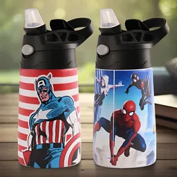 Aura Red & White Set of 2 Stainless Steel Printed Water Bottle-18