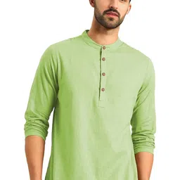 APEKTRA Band Collar Roll-Up Sleeves Slim Fit Short Kurta-image-42