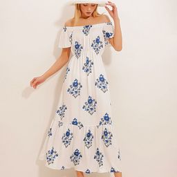 Trend Alacati stili Women Floral Printed Off-Shoulder Maxi Dress-image-77