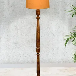 Homesake Dark-Yellow & Brown Wooden Floor Lamp With Shade-6