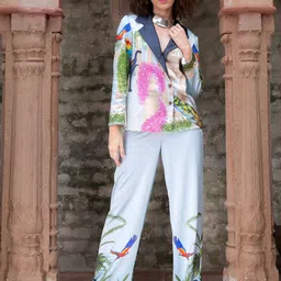 ROOH by SHIVANI Printed Notched Lapel Collat Blazer & Trousers Co-Ords Set-15