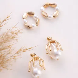 SOHI Set Of 2 Gold-Plated Bud Loop Contemporary Drop Earrings-96