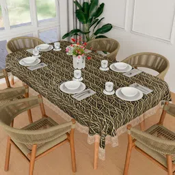 Myntra Elegant Homes Brown Floral Waterproof 6-Seater 1.52 m x 2.3 m PVC Table Cover-image-21