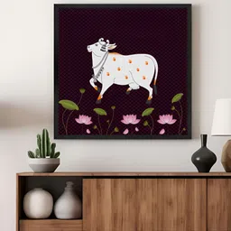 999Store Purple & White Traditional Indian Cow Canvas Wall Art-picture-52