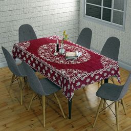 Sun Rise Maroon And Grey Floral Printed 6-Seater Table Cover-9