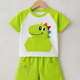 Yoonikk Kids Animal Graphic Printed Round Neck Pure Cotton T-shirt With Shorts-image-51