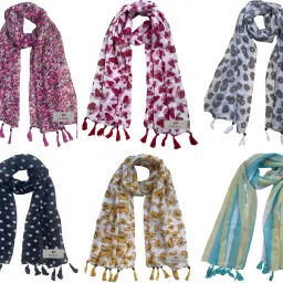 Printed Chiffon Women Multicolor Stole, Fancy Scarf-image-95