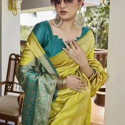 KALINI Woven Design Silk Blend Banarasi Saree-49