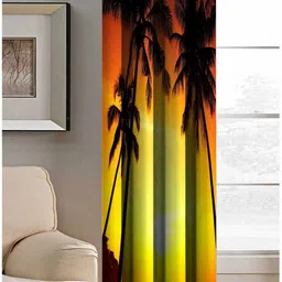 Aura Black & Yellow Sunset Beach Printed Light Blocking Long Door Curtain-image-7