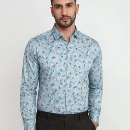 Raymond Men Slim Fit Floral Printed Spread Collar Pure Cotton Casual Shirt-picture-11