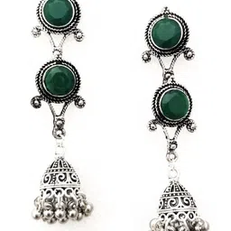 Yash Jewels Emporiums Silver Plated Stones Studded & Beads Beaded Dome Shaped Jhumkas-image-50